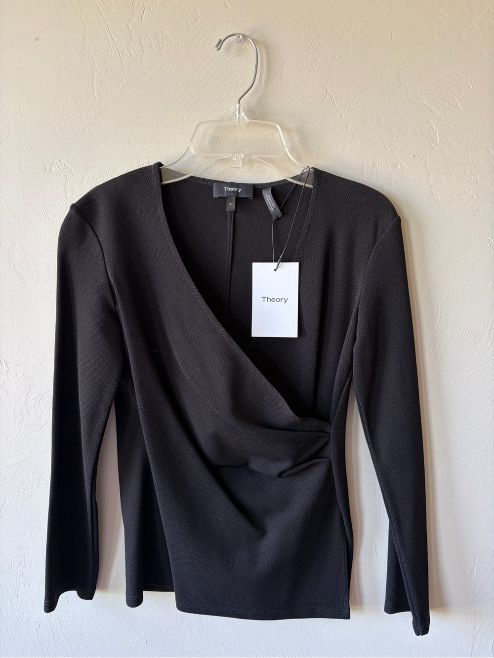 Theory Black V-Neck Oxford Knit Top